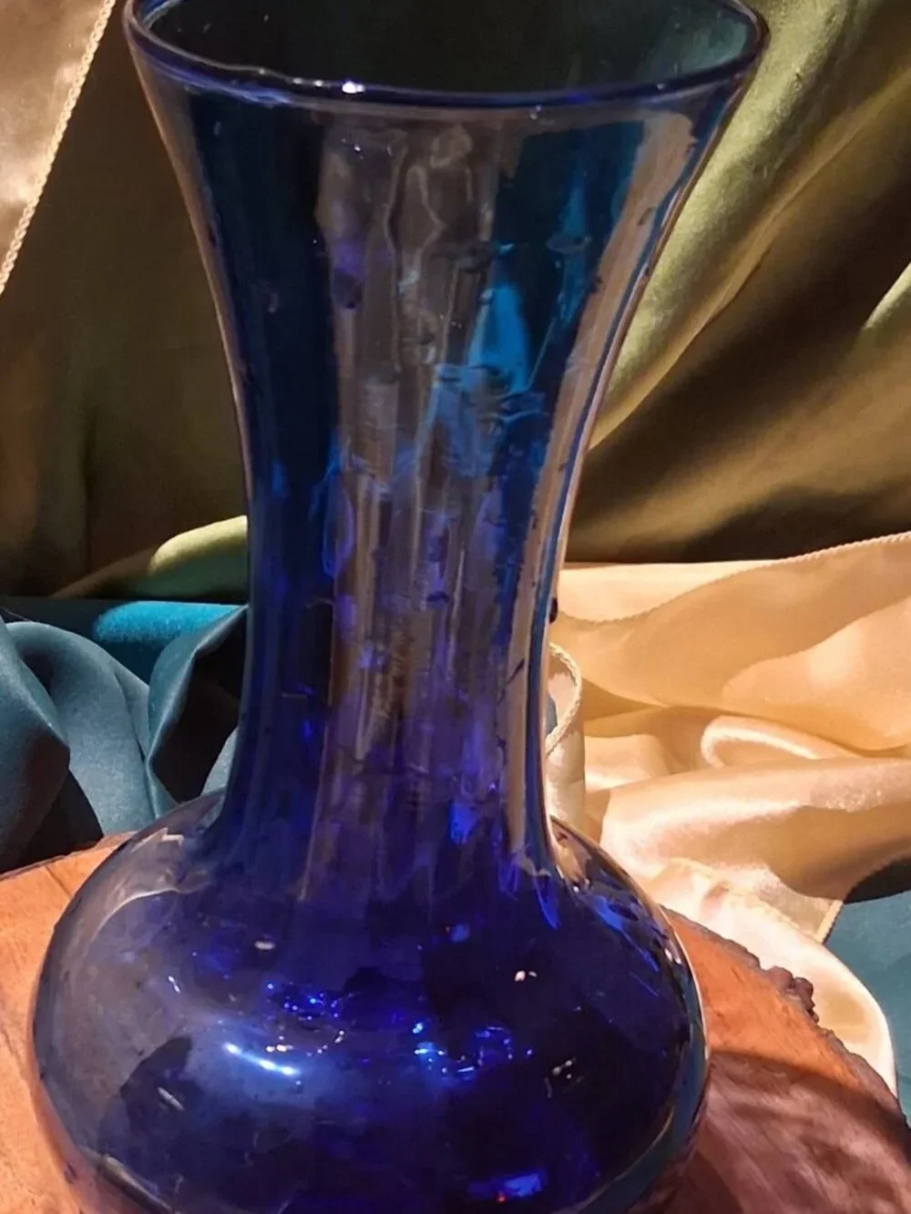 Vintage Virginia Glass Cobalt Blue Hand Blown Vase Bulbous Optic Rib